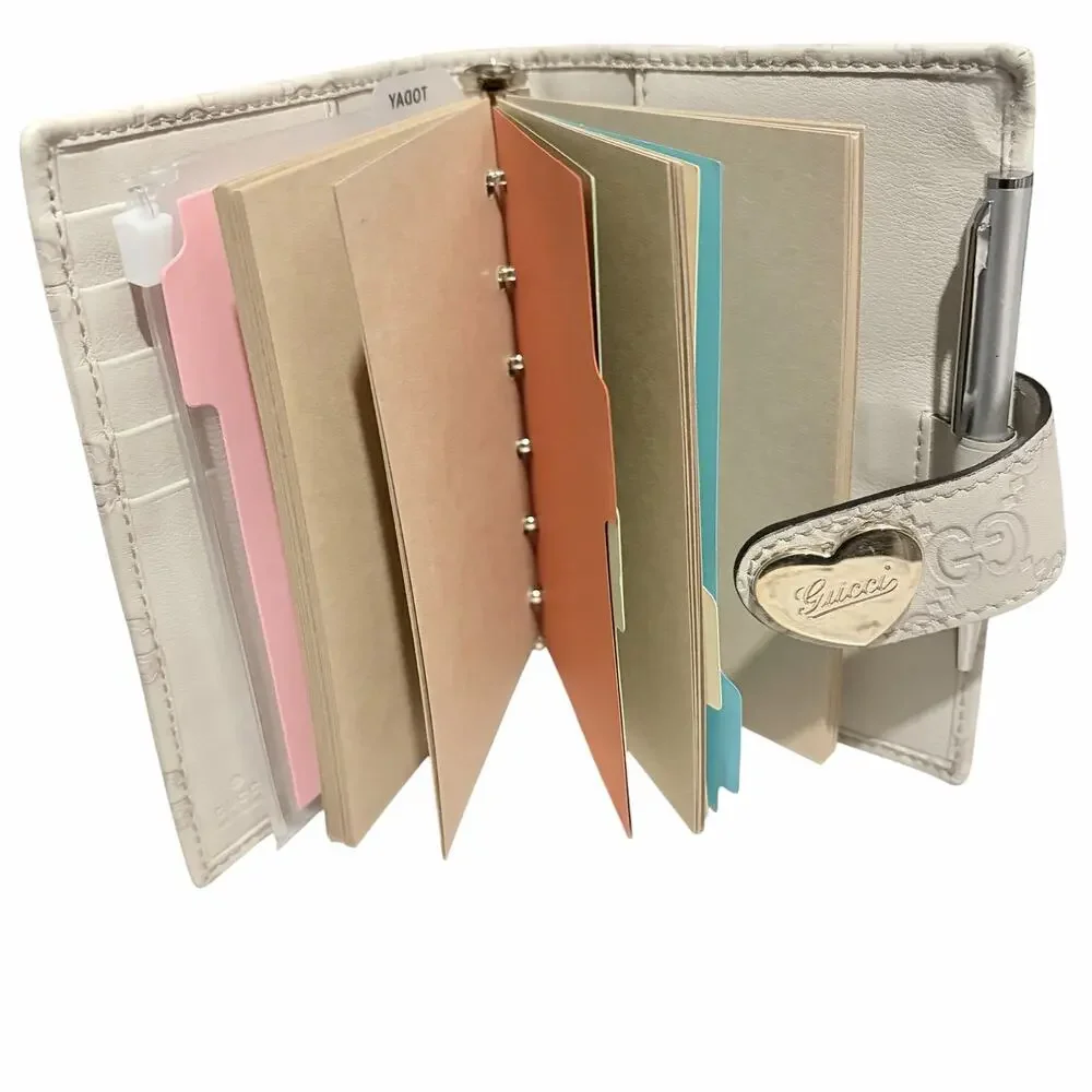 Gucci Guccissima Ivory Leather Agenda Planner w/ Heart Clasp & Inserts / Pen